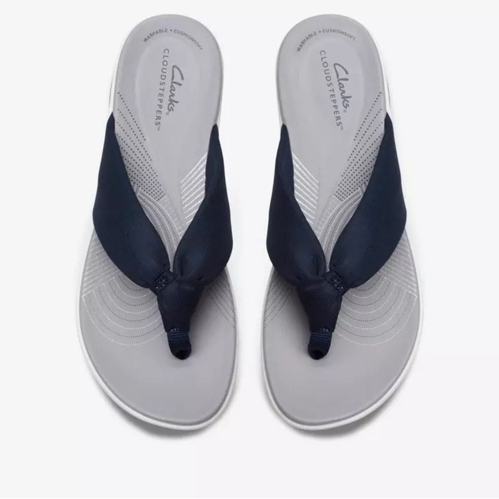 Cloudsteppers by Clarks Arla Glison Flip Flops Navy Blue Fabric Women Size 9